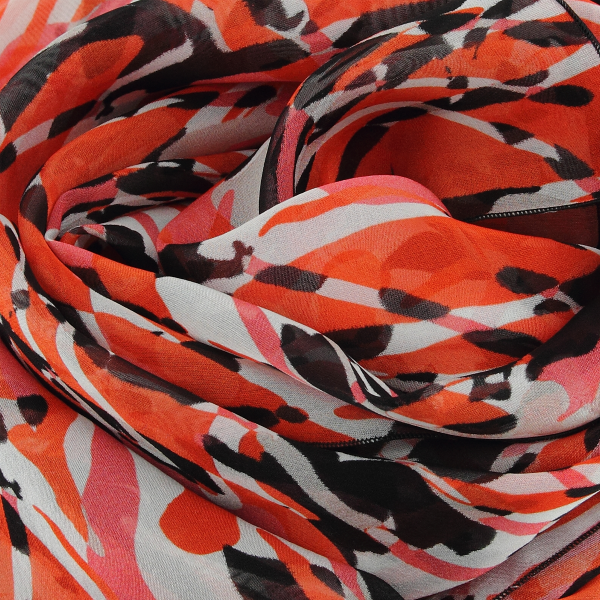 Foulard-femme-soie-rouge et noir-imprimée-fleur-sauvage