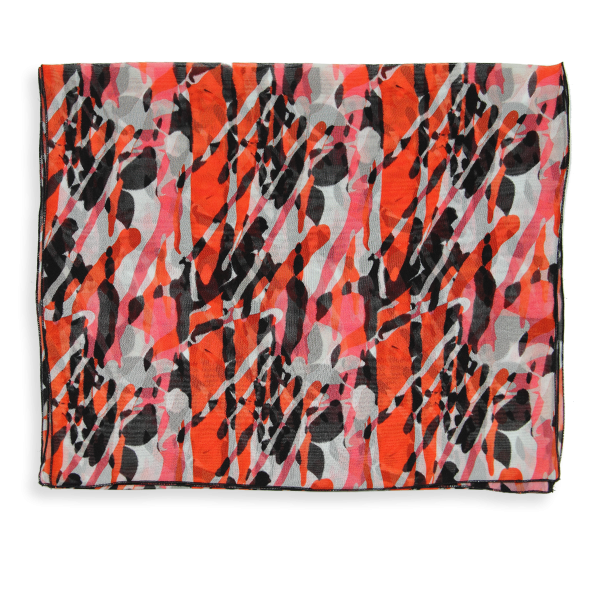 Foulard-femme-soie-rouge et noir-imprimée-fleur-sauvage