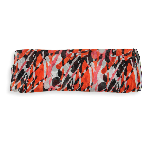 Foulard-femme-soie-rouge et noir-imprimée-fleur-sauvage