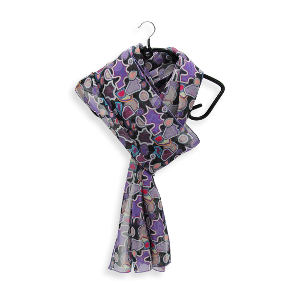 Foulard-femme-violet-soie-imprimée-Puzzle