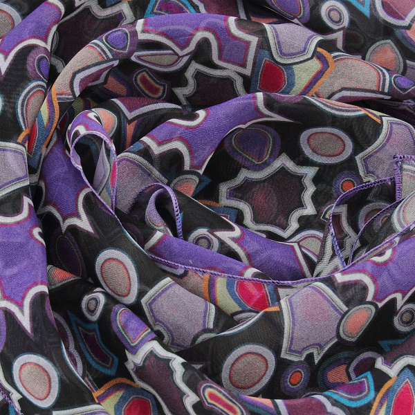 Foulard-femme-violet-soie-imprimée-Puzzle