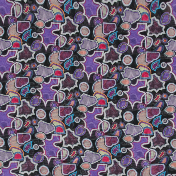 Foulard-femme-violet-soie-imprimée-Puzzle