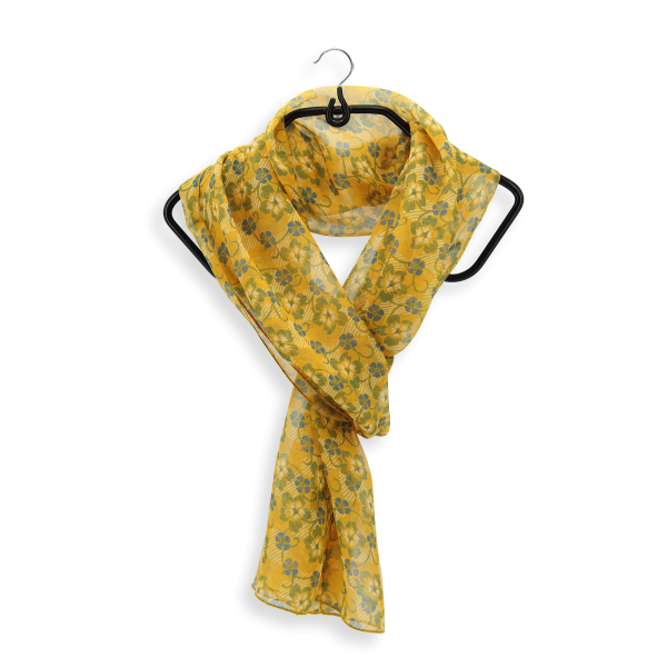Foulard-femme-mousseline-soie-imprimée-fleurettes-jaune