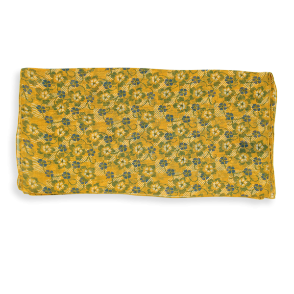 Foulard-femme-mousseline-soie-imprimée-fleurettes-jaune