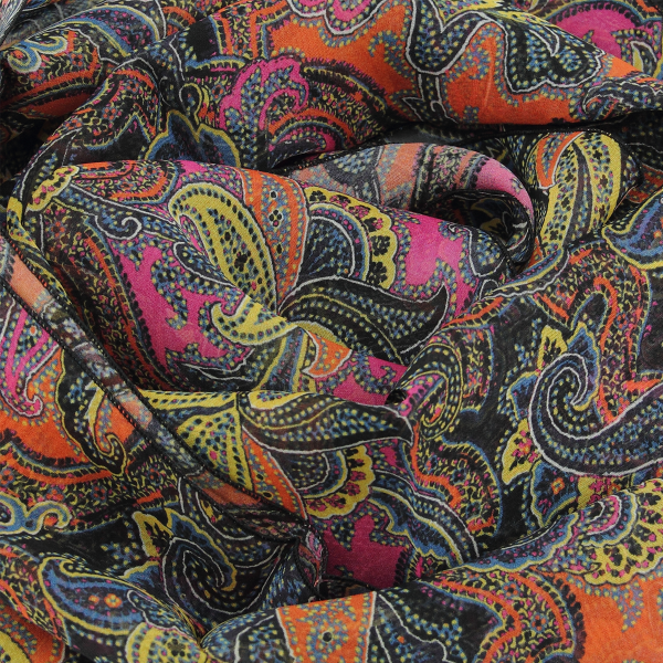 Foulard-femme-mousseline-soie-imprimée-cachemire-multi couleurs