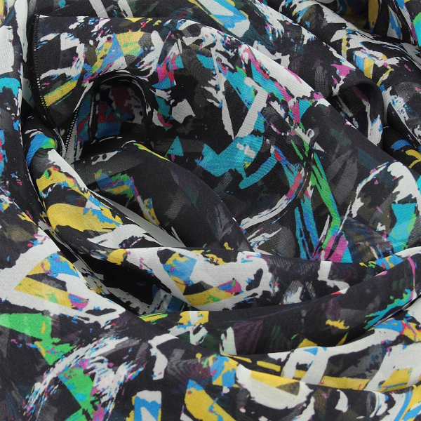 Foulard-soie-femme-noir-multicolore-imprimé-graff