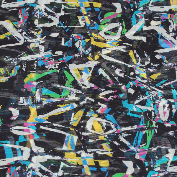 Foulard-soie-femme-noir-multicolore-imprimé-graff