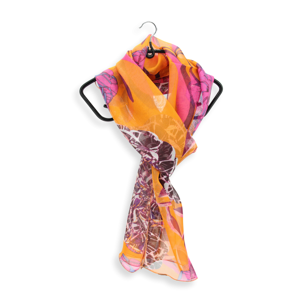 Foulard-femme-soie-imprimée-fleur-orange
