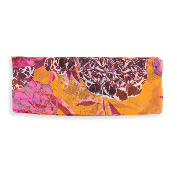 Foulard-femme-soie-imprimée-fleur-orange