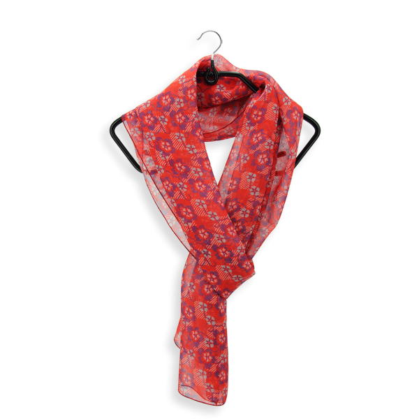 Foulard-femme-soie-rouge-imprimé-fleur-fabrique-en-France