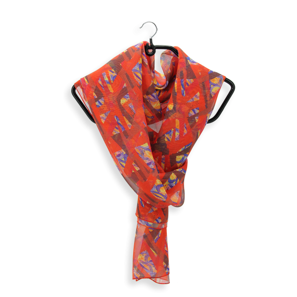 Foulard-femme-soie-rouge-imprimé-mosaïque-fabrique-en-France