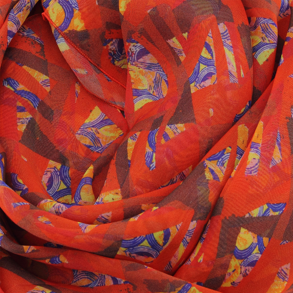 Foulard-femme-soie-rouge-imprimé-mosaïque-fabrique-en-France