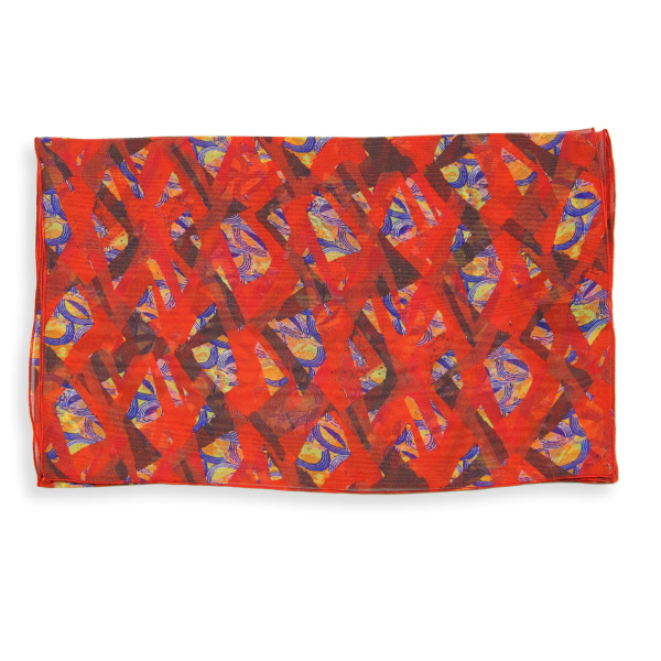 Foulard-femme-soie-rouge-imprimé-mosaïque-fabrique-en-France