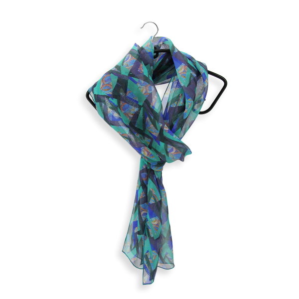 Foulard-femme-soie-vert-imprimé-mosaïque-fabrique-en-France