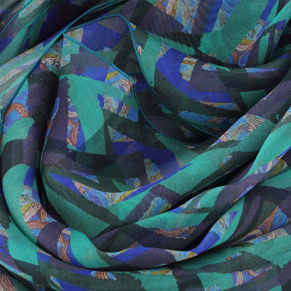 Foulard-femme-soie-vert-imprimé-mosaïque-fabrique-en-France