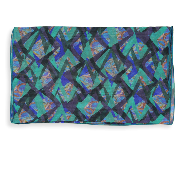 Foulard-femme-soie-vert-imprimé-mosaïque-fabrique-en-France
