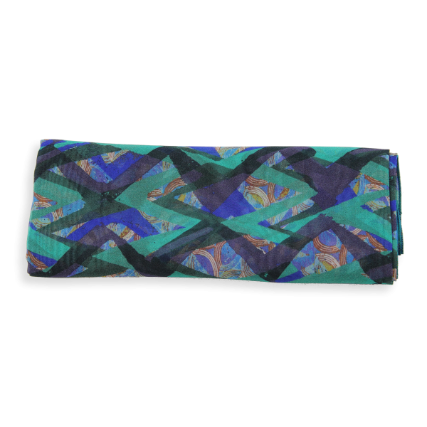 Foulard-femme-soie-vert-imprimé-mosaïque-fabrique-en-France