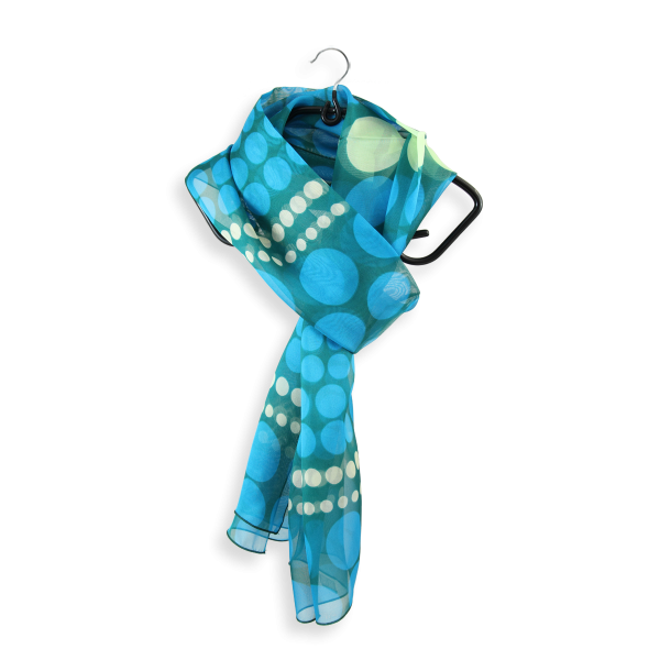Foulard-soie-femme-imprimée-pois-turquoise-A