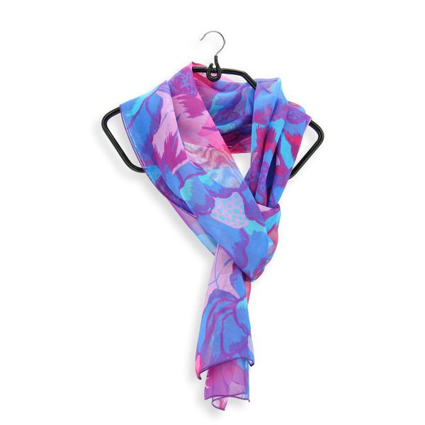 Foulard-femme-soie-imprimée-fleur-pivoine-violet-bleu