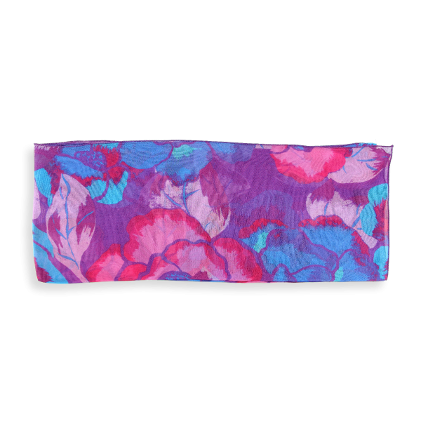 Foulard-femme-soie-imprimée-fleur-pivoine-violet-bleu