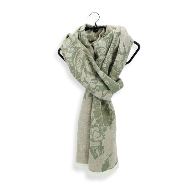 Green-wool-cashmere-women’s-scarf-oiseaux paradis