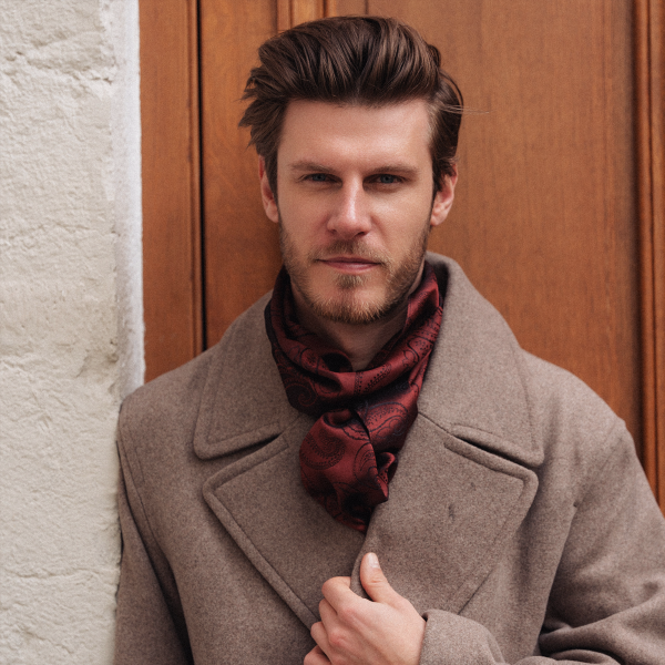 Red-rust-silk-men's-scarf-Charles-made-in-France