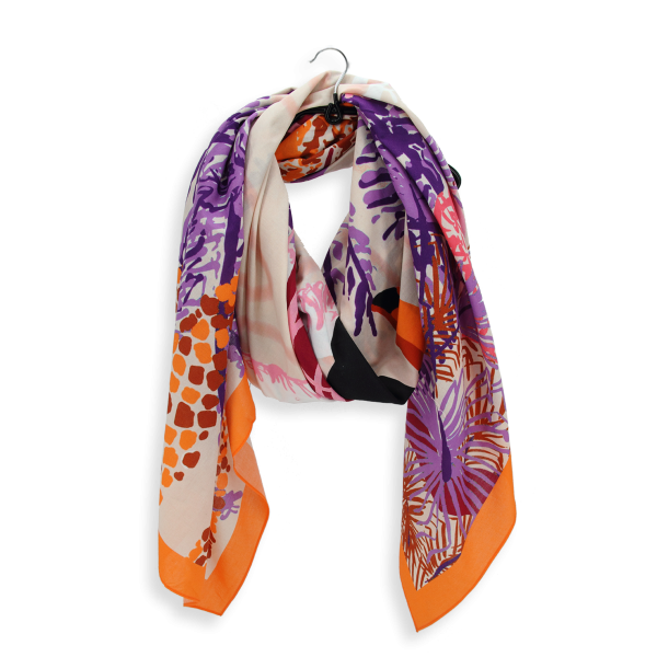 Paréo-femme-coton-orange-imprimé-Toucan