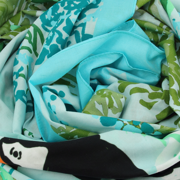 Paréo-femme-coton-turquoise-imprimé-Toucan