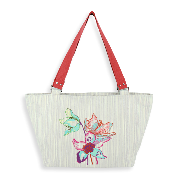 sac tissé brodé-femme-trio fleuri-argent