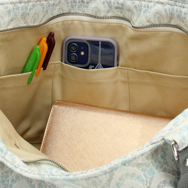 sac cabas dentelle bleu blanc