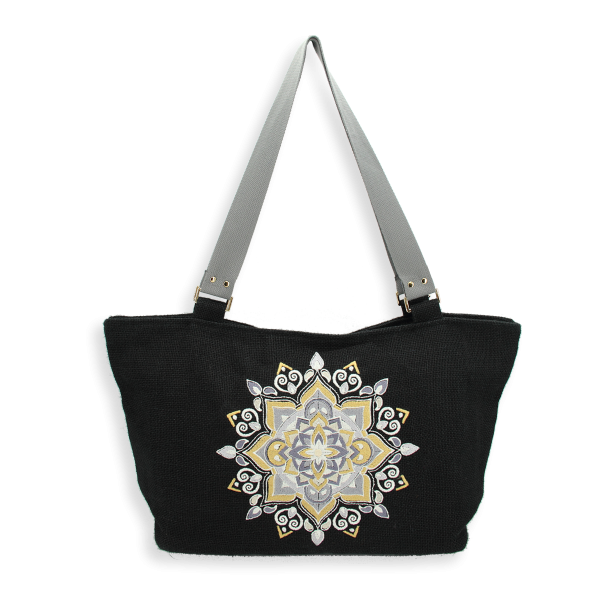 sac cabas jute noir - mandalas