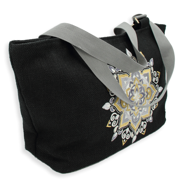 sac cabas jute noir - mandalas