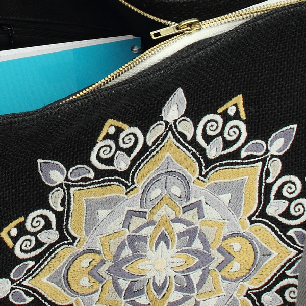 sac cabas jute noir - mandalas