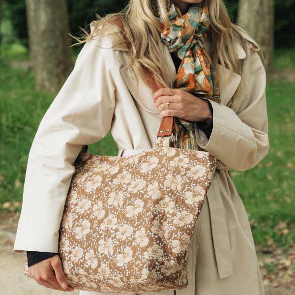 sac cabas coton bio pré fleuri beige