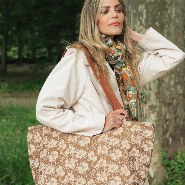 sac cabas coton bio pré fleuri beige
