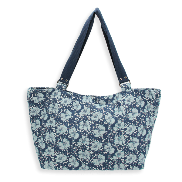 sac cabas pre fleuri coton bleu jean