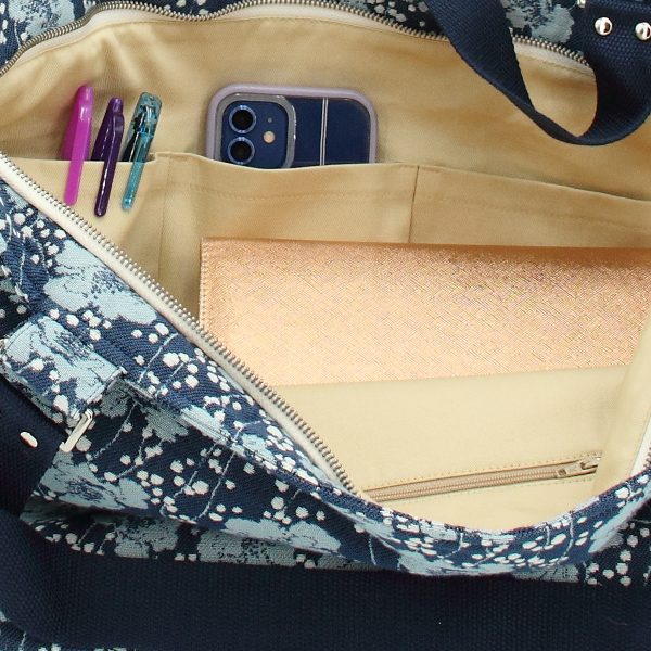 sac cabas pre fleuri coton bleu jean