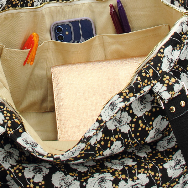 sac cabas pre fleuri coton bio noir blanc