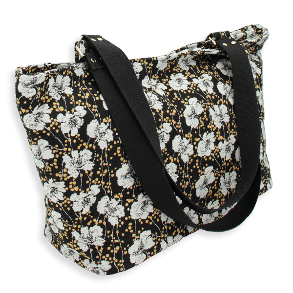 sac cabas pre fleuri coton bio noir blanc