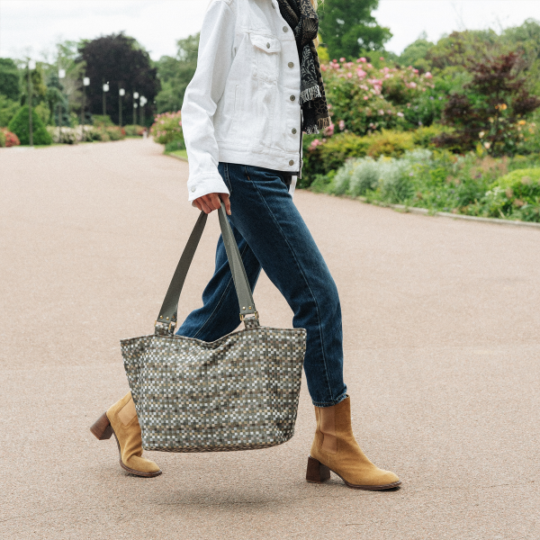 sac cabas coton lin vichy beige
