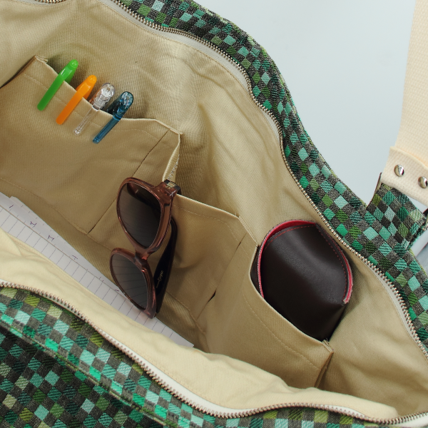 sac cabas coton lin vichy vert