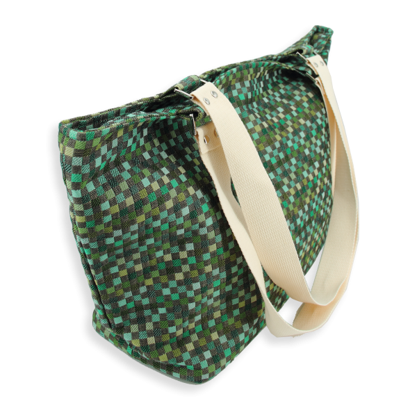 sac cabas coton lin vichy vert