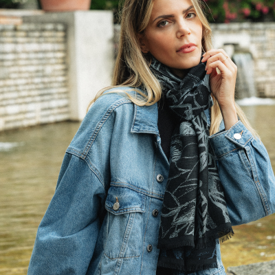 BLACK, COTTON SCARF - ROSELAND