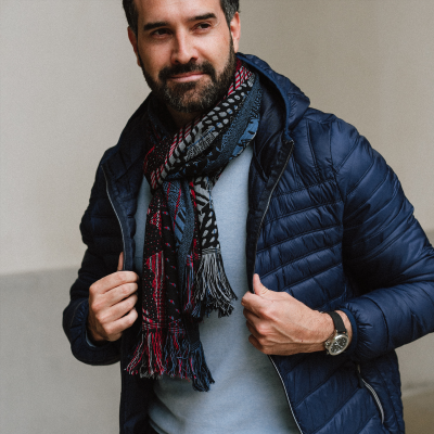 BLACK & RED WOOL BLEND SCARF - NEBULEUSE