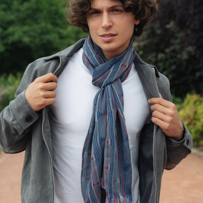 BLUE and GREY, COTTON and SILK BLEND SCARF - CHICAGO