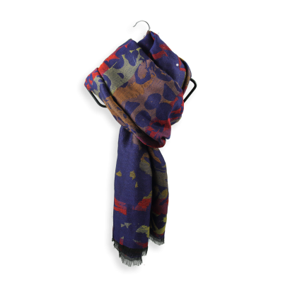 BLUE and RED, MERINO WOOL, COTTON and SILK BLEND STOLE- IMPULSION