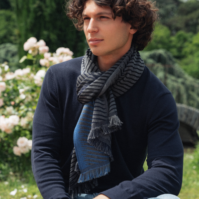 BLUE, CASHMERE BLEND SCARF - CLASSIQUE