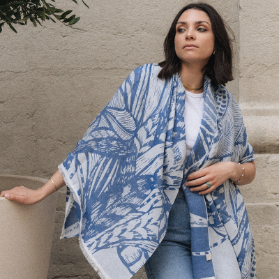 BLUE COTTON BLEND STOLE - ARUM