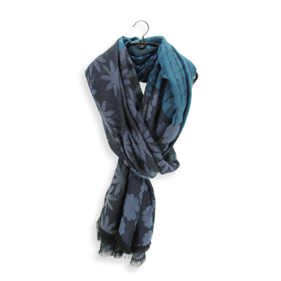 BLUE COTTON BLEND STOLE - JEANNETTE