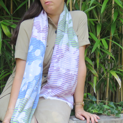 BLUE, GREEN and PURPLE, COTTON, RAYON and SILK BLEND SCARF - EPHESE 